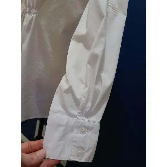 Zac & Rachel White Cotton Button Up Shirt Top Collar Gathered Back Large - Picture 5 of 11